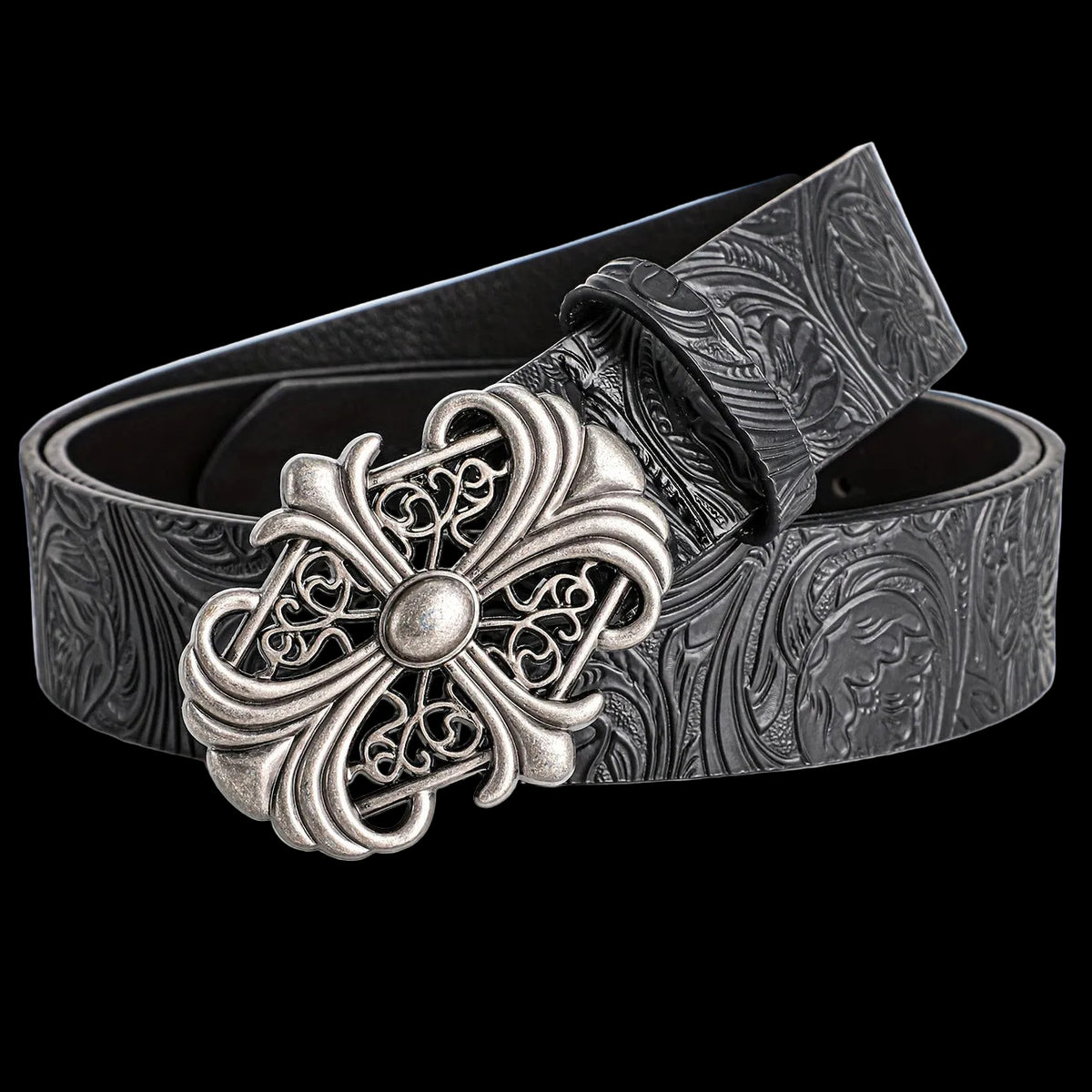 Engraved Cross Buckle Belt