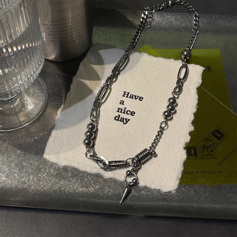 Spike Charm Rivet Chain Necklace