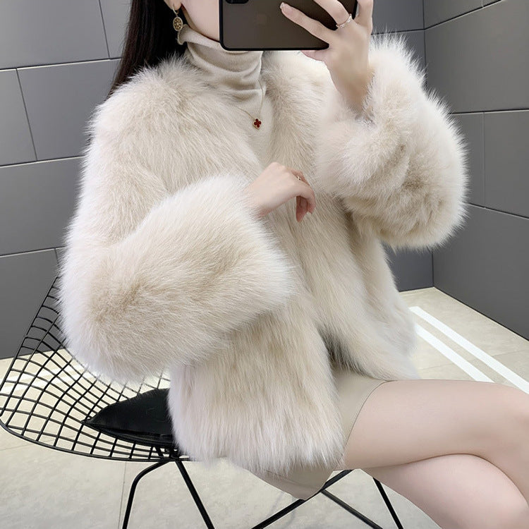 Faux Fur V-Neck Short Coat