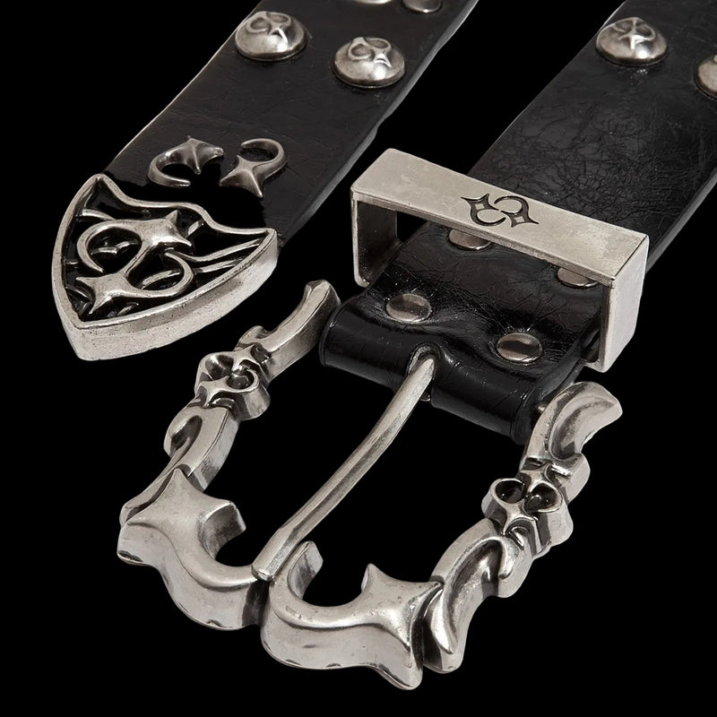 Studded Pin-Buckle Faux Leather Belt