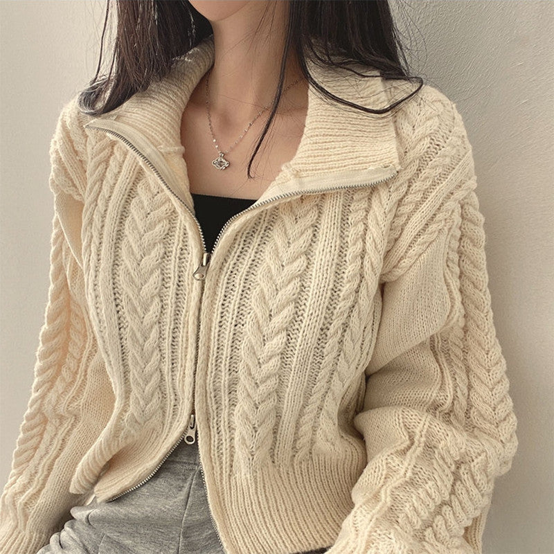 Cable Knit Double-Zip Cardigan