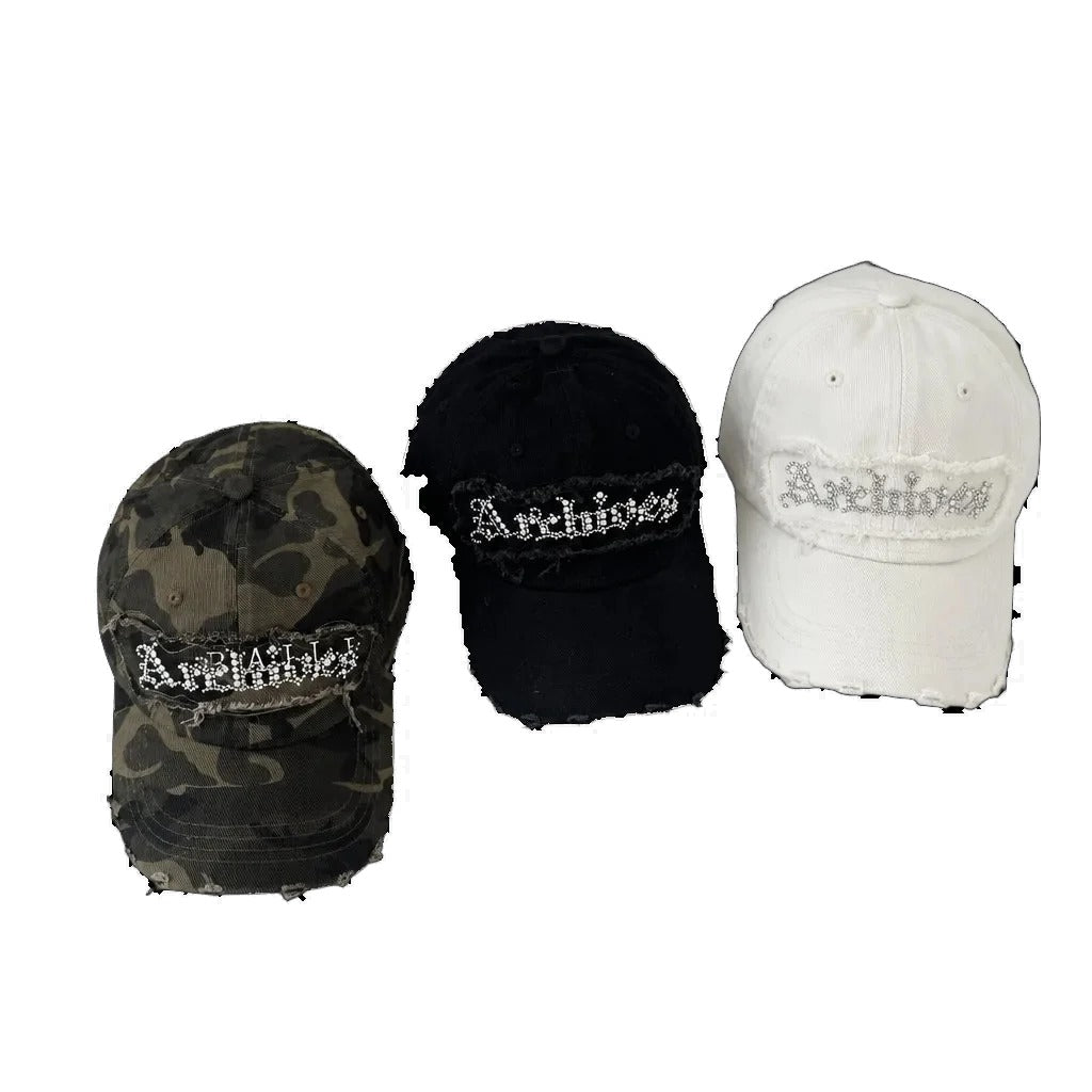 Distressed Camo Rivet Baseball Cap